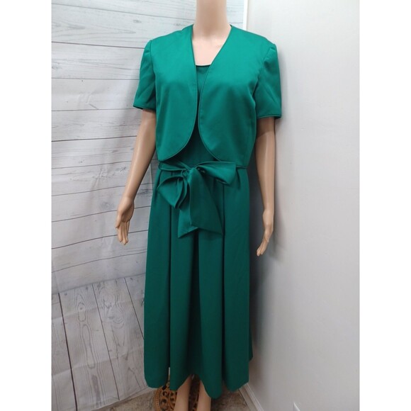 Vtg Talbots Maxi dress & Bolero jacket suit set Emerald Green Sz 10 - Picture 1 of 6